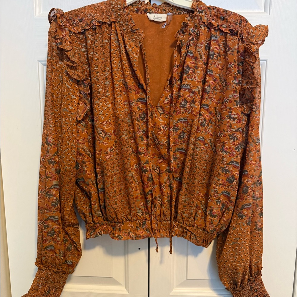 Elan Rust Floral Women's Blouse